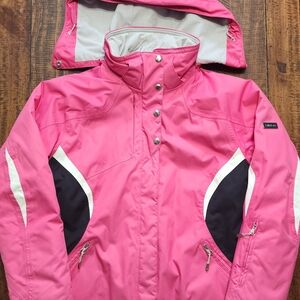 KARBON ski jacket K0602 Womens Size 10 Pink Remove Hood, Snow Skirt, Side Vents